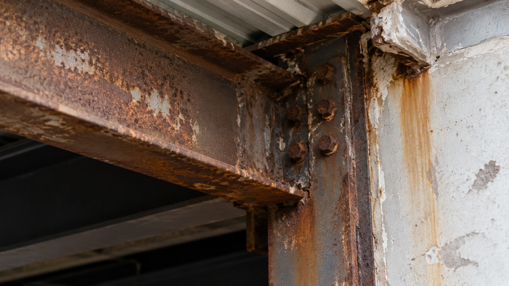 Corroded steel connection at a building structure